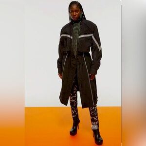 H&M STUDIO, Black coat with reflective stripes, SIZE SMALL, FITS LIKE A MEDIUM